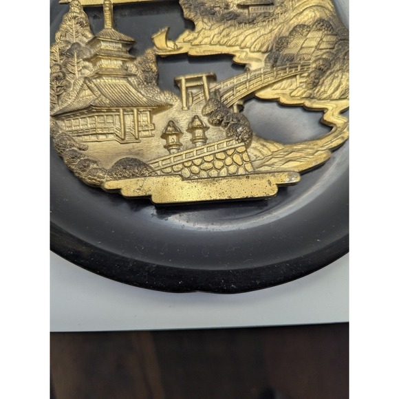 Vintage Japanese Black Gold 3D Relief Wall Plaques Set 2 The World Gift Co Japan - Picture 3 of 9